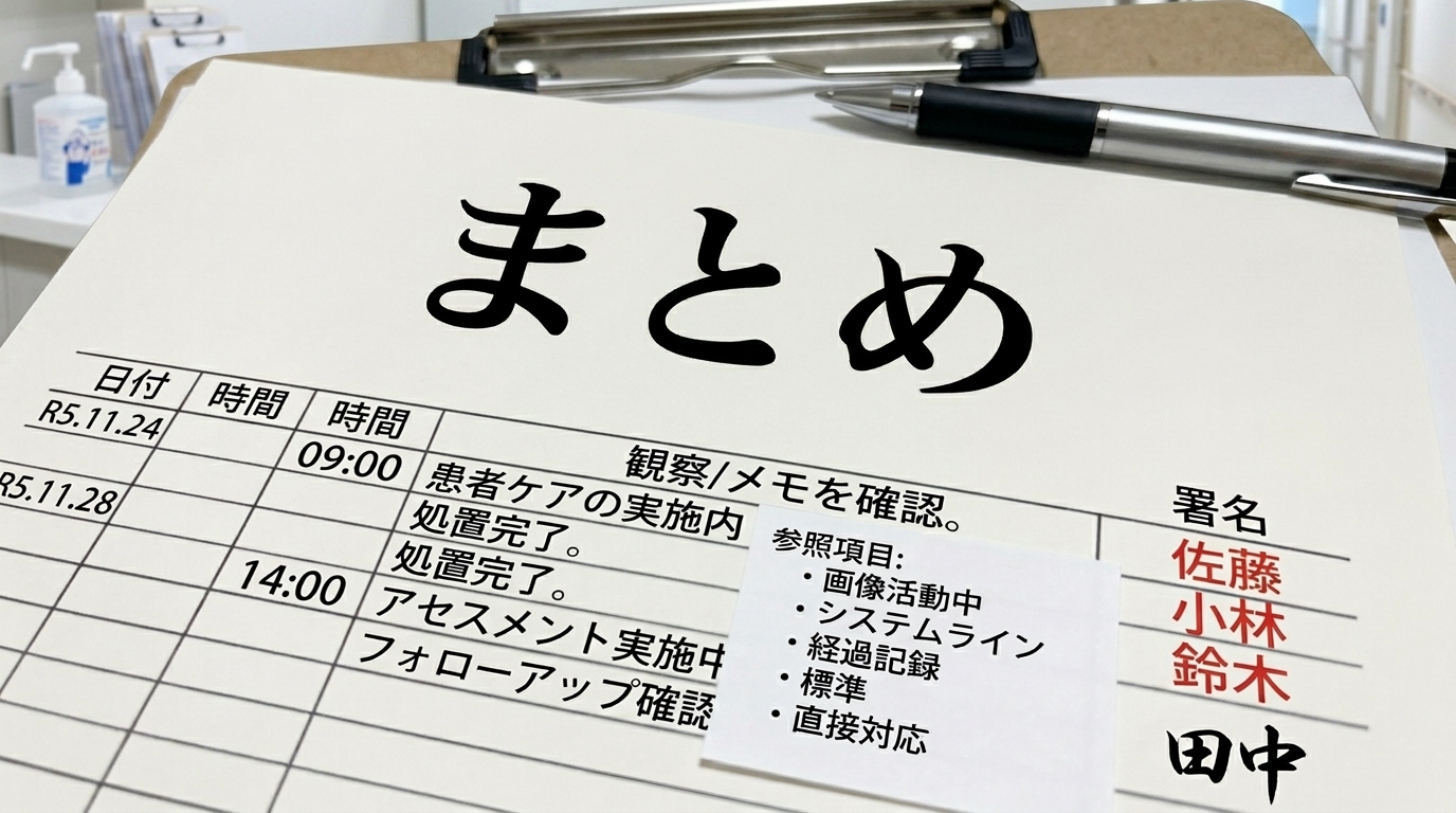 「まとめ」と書かれた看護記録用紙